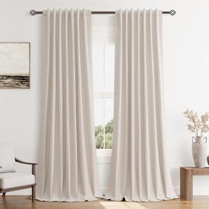 Guken Sand Linen Blackout Curtains 102 Inch Length 2 Panels Set for Living Room Bedroom Back Tab Thermal Insulated 100% Black Out Linen Drapes Room Darkening Window Curtains 102 Inches Long