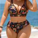 SweatyRocks Women's Plus Size 2 Piece Boho Printed Bikini Set High Waisted Bathing Suit Swimwear 3XL