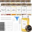 ZEHIQ 12Pcs Glass Spice Jars with Acacia Wood Lids, 4 oz Square Seasoning Containers with Labels, Seasoning Jars with Shaker Lids, Chalk Pen, Funnel, Cleaning Brush, Spice Bottles for Cabinet, Drawer