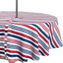DII Patriotic Stripes Zippered Tabletop Collection, Stain Resistant & Waterproof, Tablecloth, 60" Round, Red, White, & Blue