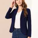 Allegra K Women's Work Office Blazer Stretch Lapel Collar Long Sleeve Jacket Suit Blazer (Black, S)