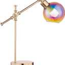 Table Lamps Swing Arm Desk Lamps with Iridescent Glass Shade and French Gold Finish Stylish Lighting Solution for Office, Bedside, Workbench, and Reading Illumination, Includes LED Bulb
