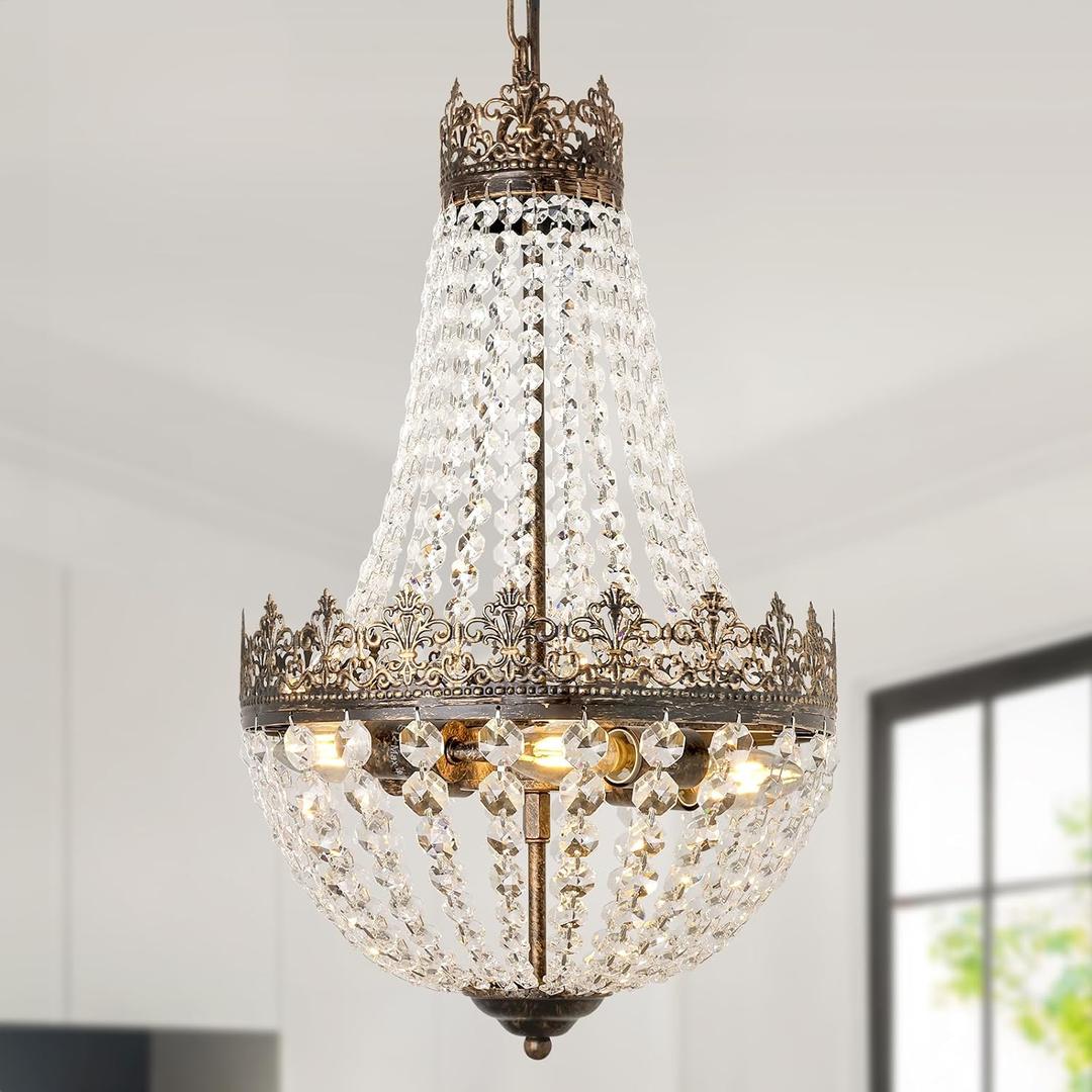 VerRon French Empire 4-Light Crystal Chandelier Antique Pendant Lighting
Real K9 Empire Crystal Chandeliers, Mini Vintage Ceiling Lights for Dining Room, Bedroom, Foyer, Living Room, Hallway