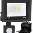 Motion Sensor Flood Light Outdoor, 20W Plug in Motion Sensor Light with 4.9ft Cord, IP66 Waterproof Floodlights with Photocell 6000K Super Bright Security Light for Garden Patio