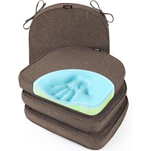 SUNROX Gel Memory Foam Chair Cushions, FadeShield Water-, Stain-Resistant Durable Reversible Seat Cushion Pads with Ties for Indoor/Outdoor Kitchen Dining Office, 19"x19", Set of 4, Heather Chestnut