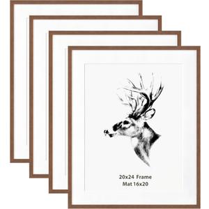 Yaetm 20x24 Picture Frame Matted to 16x20, Walnut Brown, Solid Wood 20x24 Frame for Gallery Wall, Photos, Posters & Art Prints, Horizontal and Vertical Wall Mount (4 pack, Walnut)