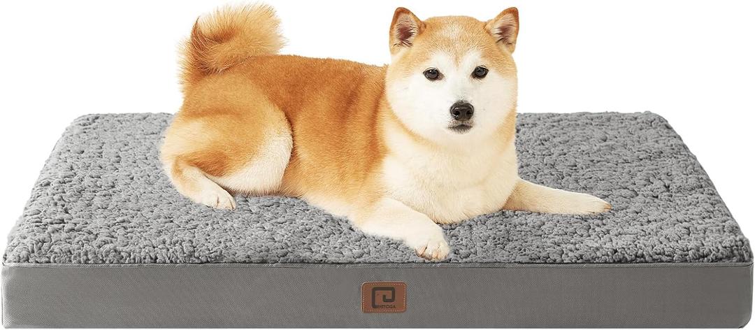EHEYCIGA Orthopedic Dog Beds for Large Dogs with Removable Washable Cover, Light Grey, 36x49