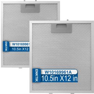Range Hood Filter Replacement 12" x 10.5"W10169961A With 5-Layer Aluminum Mesh Fit for Whirlpool Stove vent filter for Kitchen Overhead Exhaust Fan Blocks Grease & Filters Oven Air (2PIC)