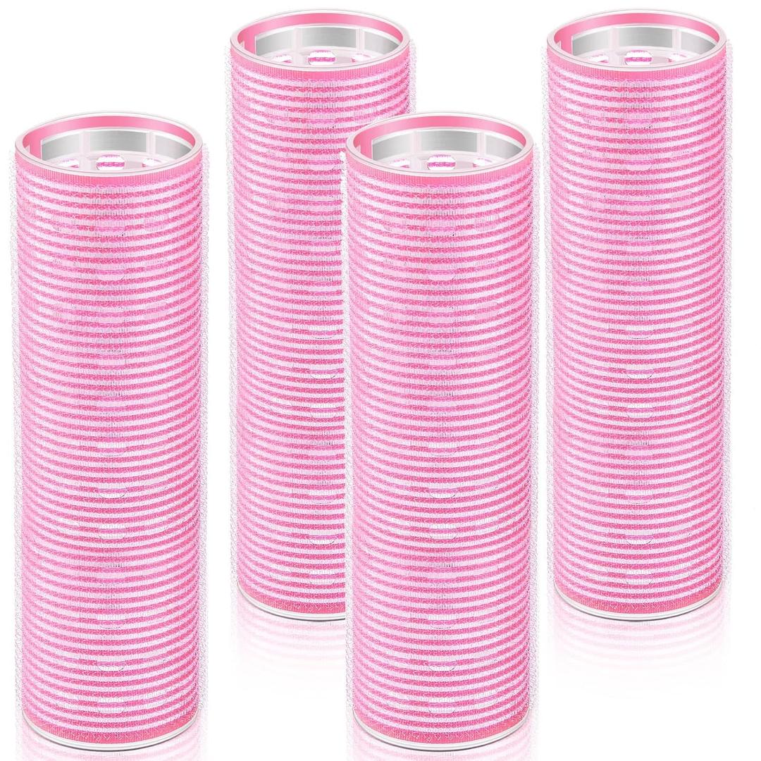 WILLBOND 4 Pcs Long Hair Rollers for Bangs Aluminum Core Curlers Thermal Self Grip Roller for Long and Medium Hair Women Hairstyle(4.1 x 1.2 Inch,Light Pink)