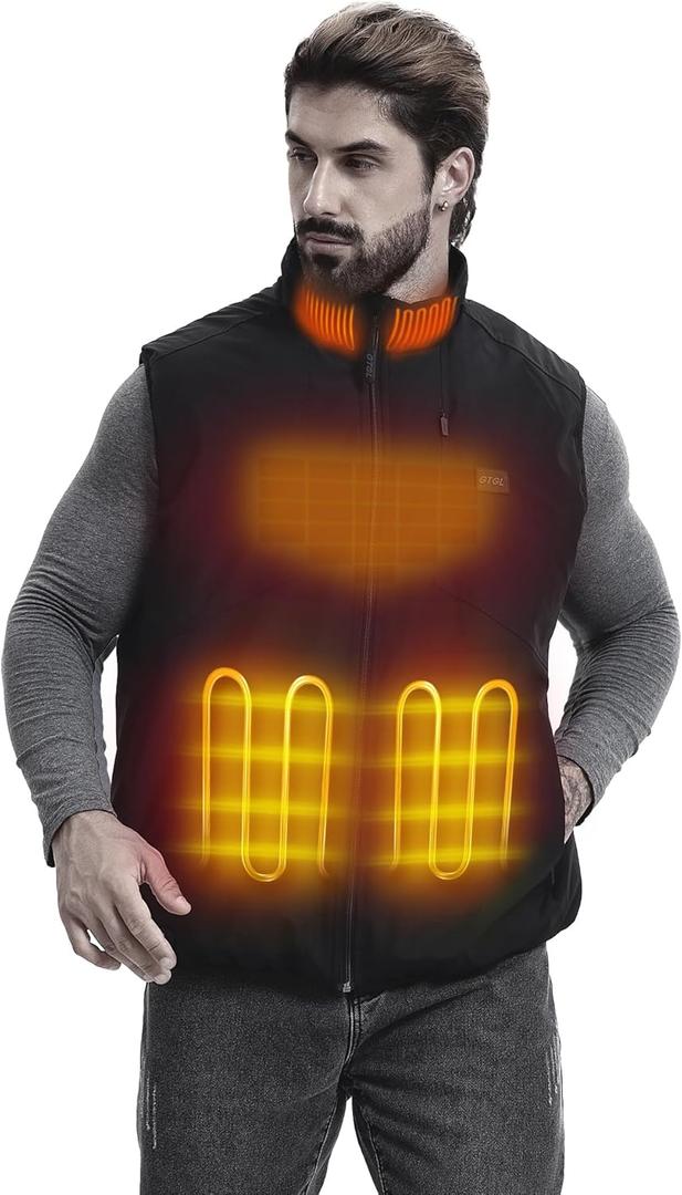Men's Heated Vests with battery pack 7.4V included, electric heated golf vest heating men for Travel Hiking Running (Large, Black)