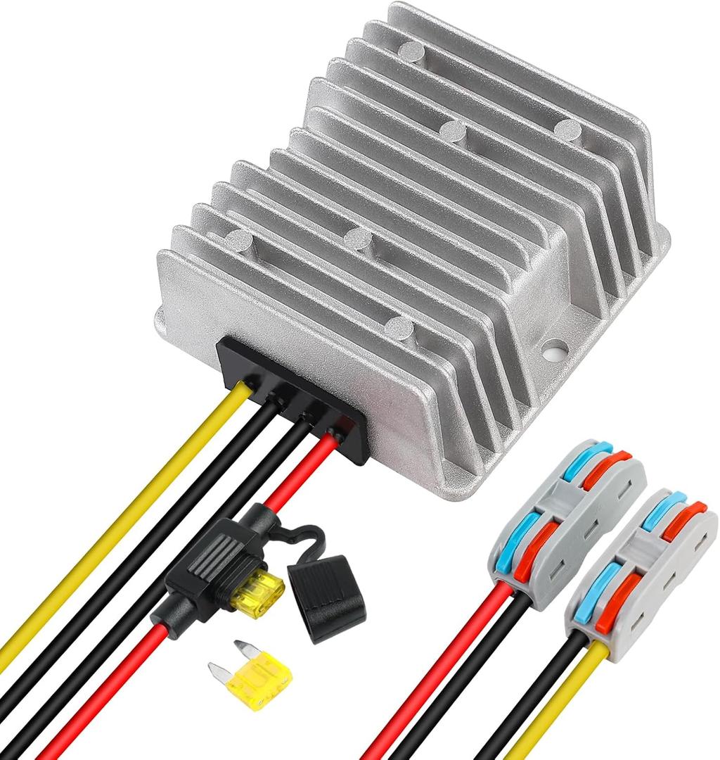 20A 240W DC 18V 20V 24V 36V 48V to 12V Voltage Converter with Fuse Step Down Regulator Buck Reducer Power Converter Waterproof Transformer for Golf Cart(Inputs 18V-60V to 12V 20A)