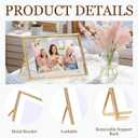 2 Pcs 8.3 x 6.45'' Gold Floating Picture Glass Pressed Picture Frame Modern Floating Photo Frame Horizontal Standing Tabletop Glass Floating Frame Classy Gold Frames Tabletop for Home Decor