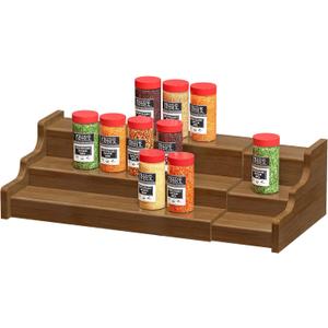 Bamboo Spice Rack Cabinet Organizer - 3 Tier Wooden Expandable Walnut Display Shelf
