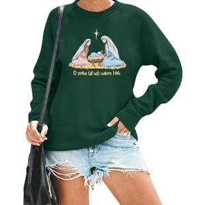 ALLTB Christian Christmas Sweatshirts for Women Religious Faith Sweatshirt Vintage Holiday Long Sleeve Pullover Tops (Small, Green)