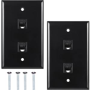 Ethernet Wall Plate 2port,Cat6 Ethernet Cable Wall Plate Female to Female Compatible with Cat7 Cat6 Cat5 Cat5e - Black 2Pack
