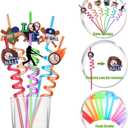 24pcs Baseball Reusable Drinking Plastic Straws for Birthday Party Favors Gift Bags Perfect for Kids Party Supplies with 2 Cleaning Brushes