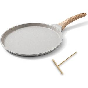 10 inch Crepe Pan, Nonstick Pan for Crepes Omelette Tortillas, Dosa Tawa Tortilla Pan, Griddle Pancake Pan for Roti Indian, Induction Compatible (White)