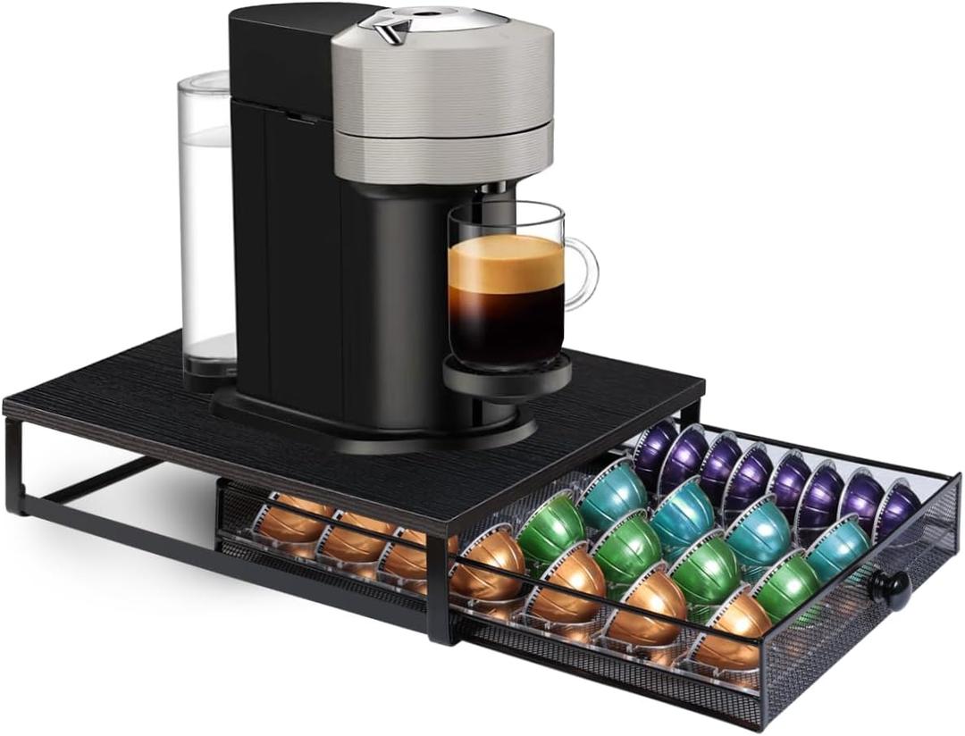 Coffee Pod Holder Drawer Organizer Capsules Storage Organizer with Sliding Drawer Compatible For Pods, Holds up to 56 Small or 28 Big Pods Black (Nespresso)