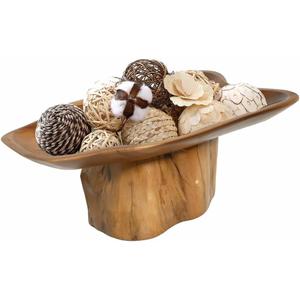 Decorative Bowl for Tabletop Decor, Live Edge Serving Tray with Base, Home Centerpiece Decor, Teak Wood