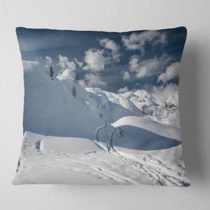 Designart Ski Tracks on a Slope' Landscape Photo Throw Cushion Pillow Cover for Living Room, Sofa 16 in. x 16 in