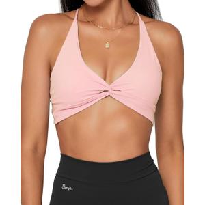 Danysu Backless Sports Bra Soft Workout Tops with Removable Padded Yoga Training Bras Strappy Going Out Top (Medium, #2.twirl Front Pink Baby)