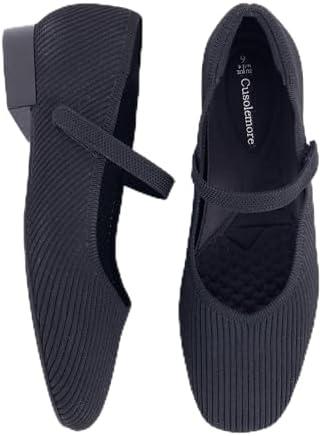 Cusolemore Women's Mary Jane Flats with Arch Support, Square Toe Ballet Flats, Comfortable Knit Dress Shoe, Size 8,5