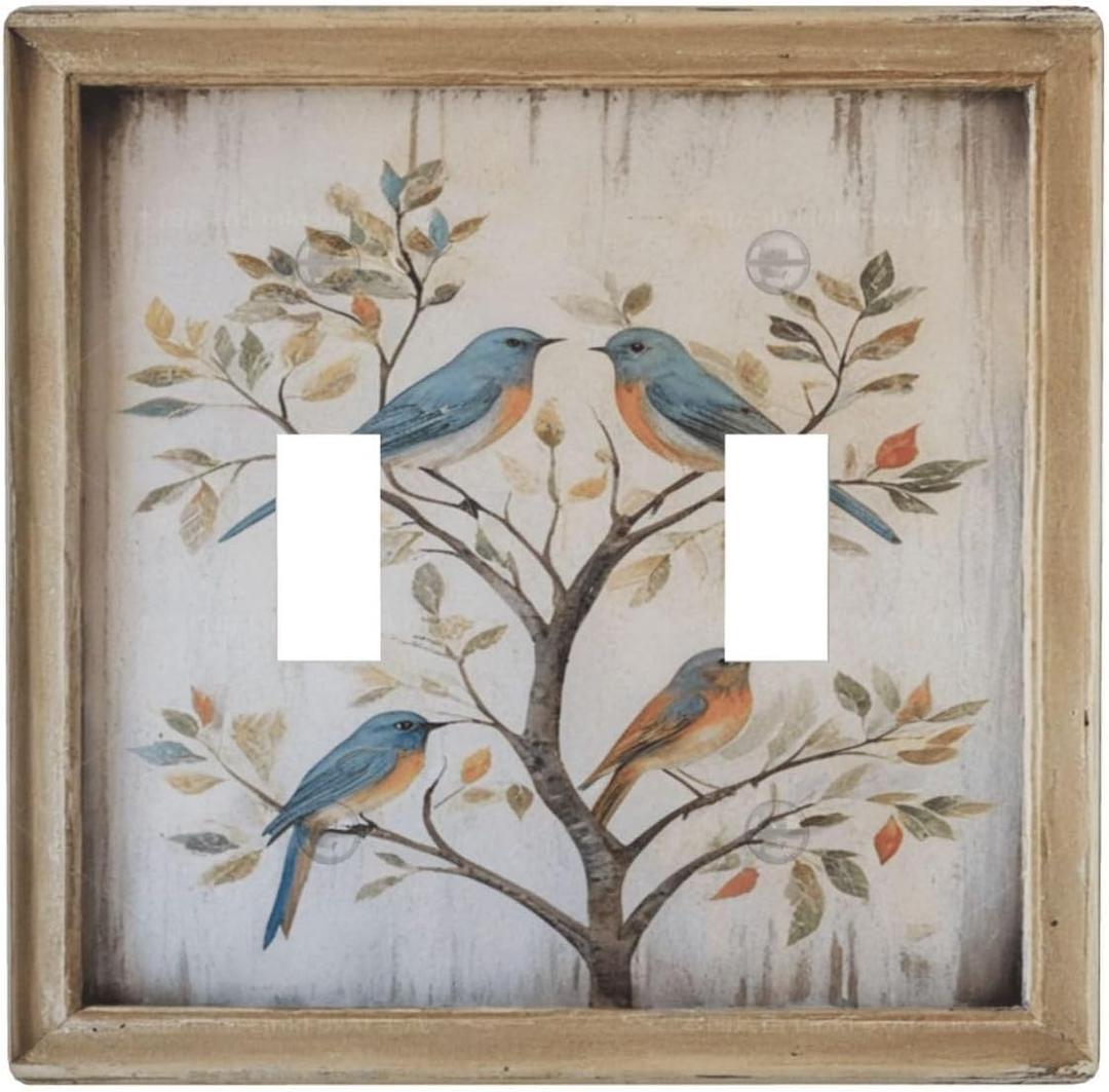 Decorative Art Light Switch Covers Vintage BirdArt 2 Gang Double Toggle Wall Plate Decorative Switchcover Electrical Switchplate for Home Decor