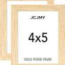 JCJMY 4x5 Solid Picture Frame Set of 2, Natural Wooden 4 by 5 Photo Frame with Shatter Resistant Plexiglass for Wall Hanging or Tabletop, 2 Pack, Natural
