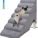 Dog Stair for High Beds 32 inches Tall, 33D Foam Dog Ramp for Bed 32 inches, 7-Step Pet Stair Steps for Small Large Dogs for Bedsides Climbing, Non-Slip Doggie Steps for Older Dogs/Cats, Grey