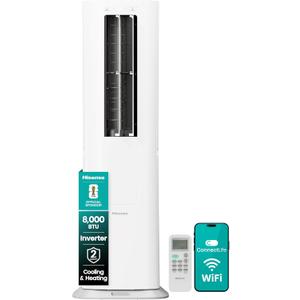Hisense API0825UW1D Smart Inverter Twin Hose 8,000 BTU (DOE) 350 SF Heat/Cool Tower Portable Air Conditioner, White