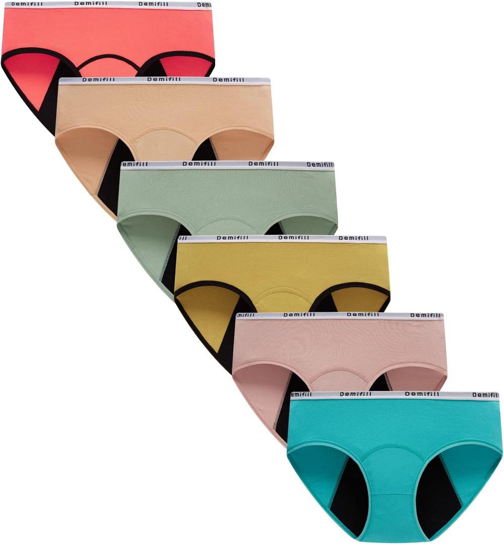 Demifill Teen Girls Period Panties Juniors First Period Starter Underwear Soft Briefs Pack of 6 Multipack (10-12 Years, Color-004)