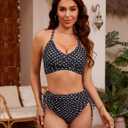 Blooming Jelly Womens High Waisted Bikini Sets Drawstring Tummy Control Swimsuits Crisscross Tie Back Bathing Suit (L)