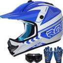 Youth Dirt Bike Helmet DOT Certified - Full Face Motorcycle Helmet for Off-Road, ATV, Street Riding, Includes Adjustable Goggles & Protective Gloves (Large, BLUE)