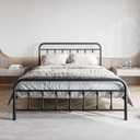 Vintage Queen Size Bed Frame with Headboard and Footboard Mattress Heavy Duty Metal Platform, Steel Slat Support (Queen, Black Sanded)