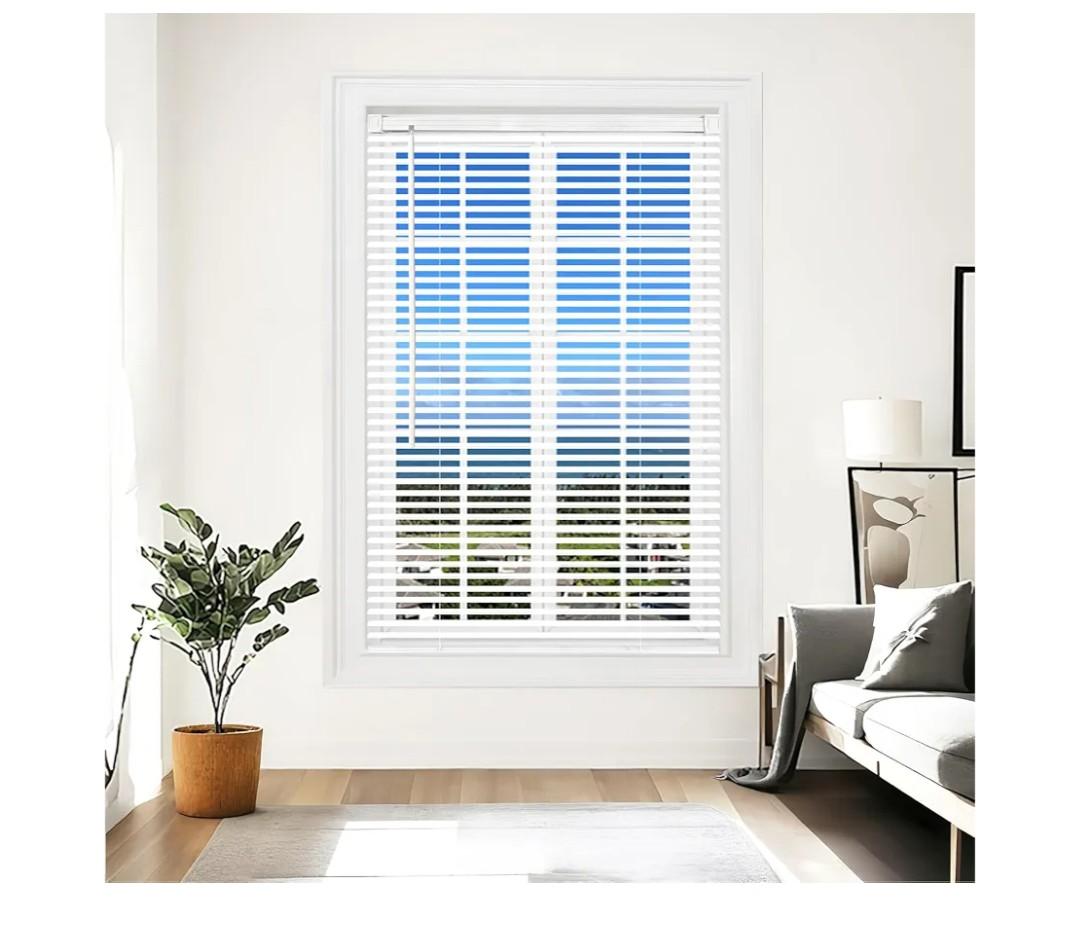 Cordless Vinyl Mini L Blinds 20" W x 48" H, 1" Slat White Horizontal Windows L Blind for Door, Shades, Camper, Light Filtering, Interiors, Arrive 1/2 Inch Narrower Indoor