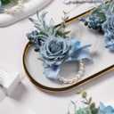 Meldel Dusty Blue Corsage and Boutonniere Set, Rose Boutonniere for Men, Prom Flower Wrist Corsage Bracelets, Homecoming Corsages Wristlet, Men Boutonnieres for Wedding Flowers Accessories Prom Suit