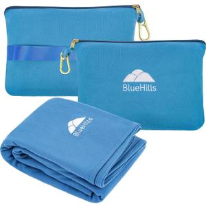 BlueHills Travel Blanket Pillow Compact Lightweight Pocket Size Airplane Traveling Essential Flight Trip Throw in Bag Portable Case Plane Accessory Teal Blue L03
