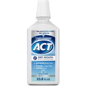ACT Dry Mouth Anticavity Zero Alcohol Fluoride Mouthwash, Soothing Mint, 33.8 fl. oz.