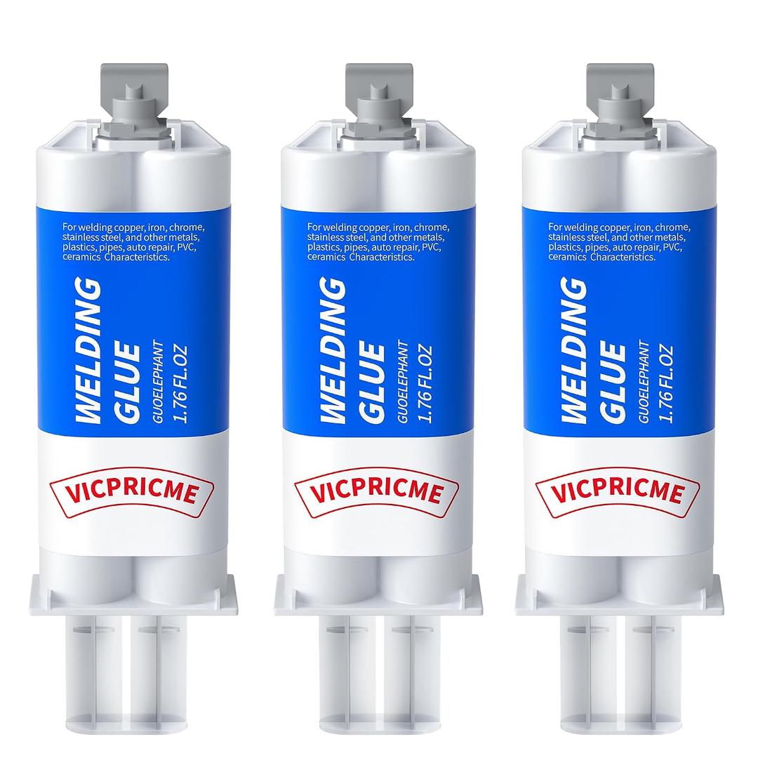 Vicpricme Heavy Duty Epoxy Metal Glues - 5 Min Set, Waterproof Repair for Metal, Plastic, Wood, Ceramic. Fix Leaks & Cracks on Auto, Marine, Pipes, DIY. 3 Pack (1.76oz)