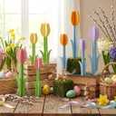 AceOrbit 8 Pcs Tulip Home Decor Spring Tulip Table Centerpiece Wood Signs 3D Tulips Pastel Farmhouse Flowers Multicolor Floral Block Tabletop Signs for Spring Party Tabletop Home Decor
