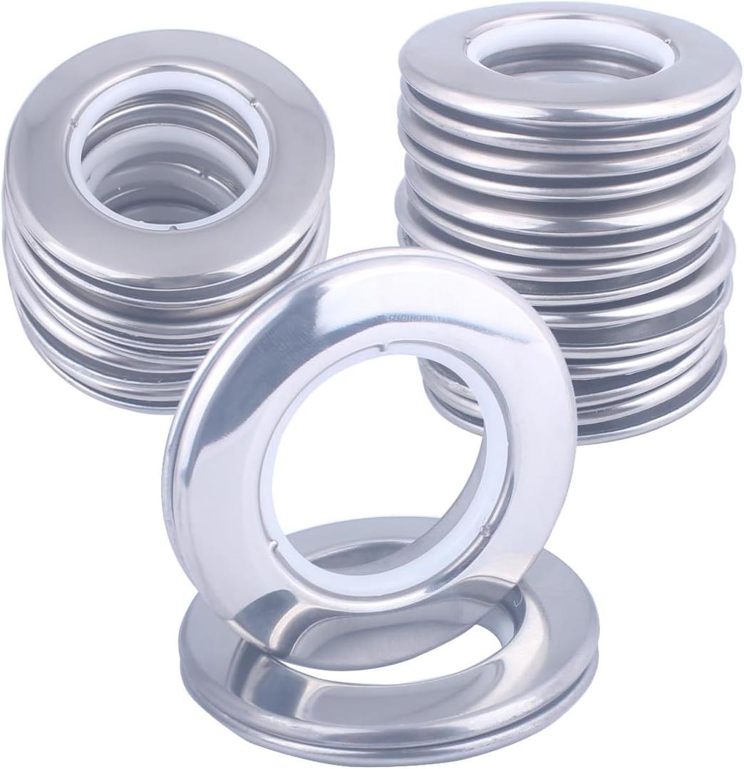 12 Pcs Stainless Curtain Grommets, Inner Diameter 1-9/16 inch (40mm-75mm) Stainless Metal Curtain Eyelet Rings Silence Roman Ring Eyelet for Curtains Drape (Silver, 12-Pack)