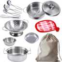 Mini - Kids Pretend Play Kitchen Toys,Cooking Toys Set Play Kitchen Accessories with Stainless Steel Pots and Pans Set,Pretend Play Food Cooking Utensils Cookware for Girls Boys.Tiny-11Pcs