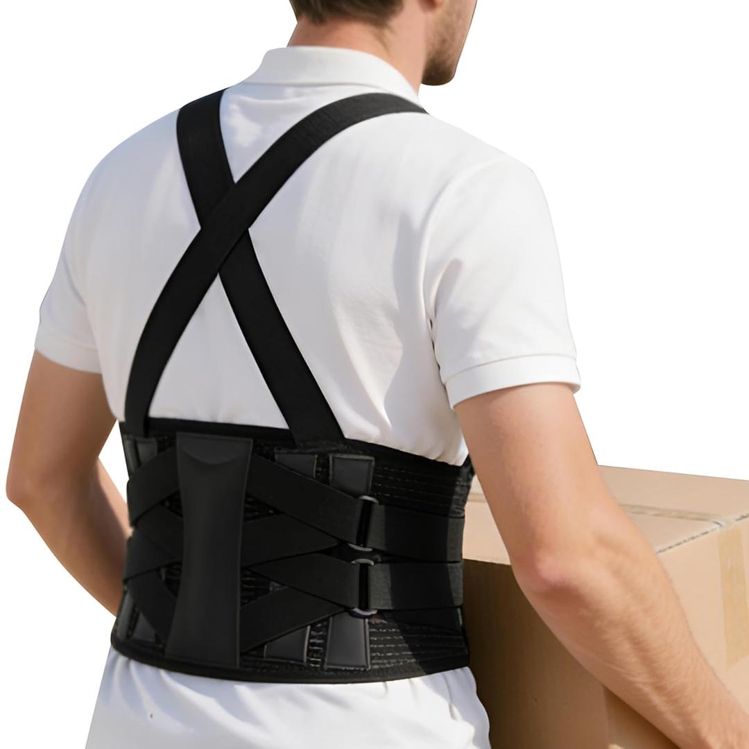 Work Back Brace Lower Back Support Belt Posture Corrector for Women and Men Upper Pain Workout Lumbar Waist Shoulder Straightener Adjustable with Suspenders Protection Lifting Moving XX-Large