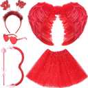 Unittype 5pcs Halloween Cupid Costume Bow and Arrow Feather Angel Wings Heart Headband Red Sunglasses Tutu Skirt