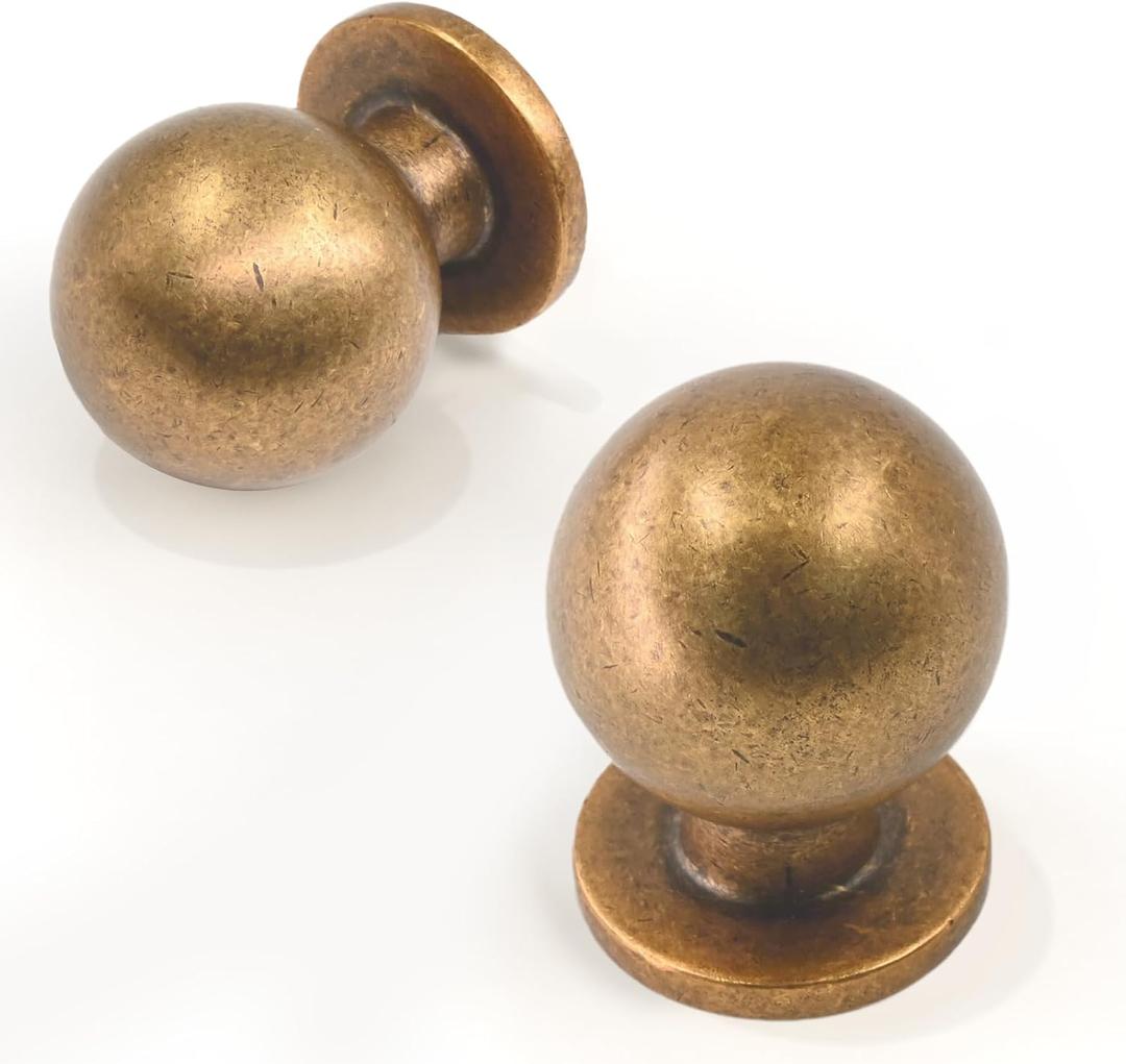 10 Pack Antique Brass Kitchen Cabinet Knobs 1 Inch(25mm) Cabinet Pulls Drawer Knobs Cabinet Hardware Zinc Knobs for Drawers (Single Hole Knob)