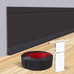 Raycity Rubber Baseboard Trim - 4 Inch x 20 Feet Vinyl Base Cove molding, Peel and Stick Baseboard Self Adhesive Wall Base Molding Trim Floor Baseboard molding Corner Rubber Moulding Trim (Black)