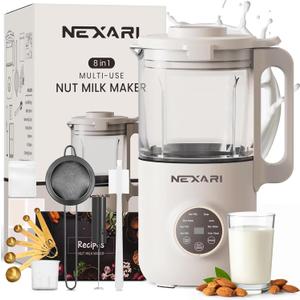 9 pcs Nexari 8-in-1 Nut Milk Maker Machine  1.2L Stainless Steel & Glass | Almond, Oat, Soy, Coconut Machine | Blenders | Plant-Based Smoothie Blender, Milk Frother & Milkshake maker | Self-Cleaning