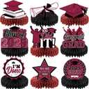 Yisong 9 Pieces 2025 Graduation Party Table Decorations Class of 2025 Congrats Graduation Centerpieces for Tables Congratulate Honeycomb Centerpiece Topper for Grad Party Supplies(Maroon)