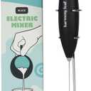 Harmony Leaf Handheld Milk Frother, Stainless Steel Electric Drink Mixer with Stand, Battery Operated Coffee Frother for Lattes, Matcha, Hot Chocolate and More, Black