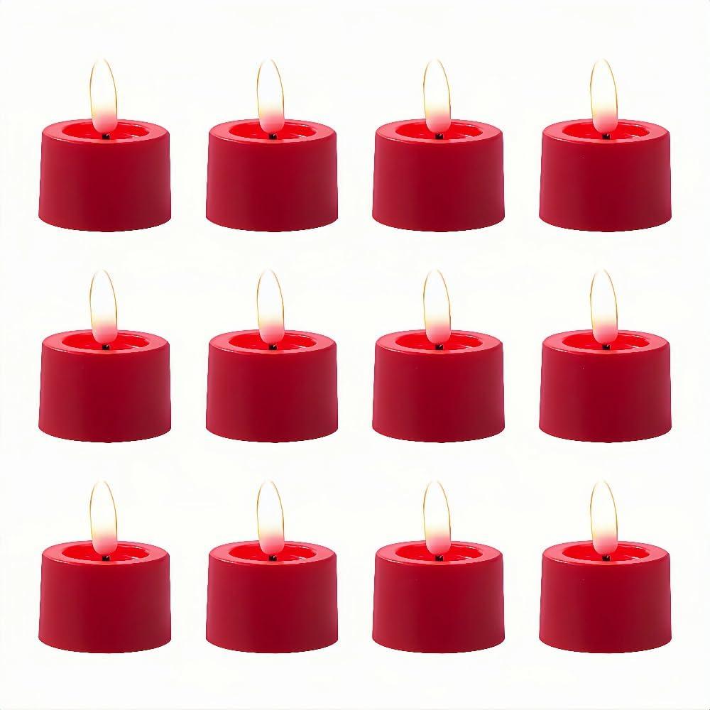 Pack of 12 Flameless LED Tealights Candle, Battery Operated LED Tealights Candles for Party,Events,Wedding use (Red), S1012R